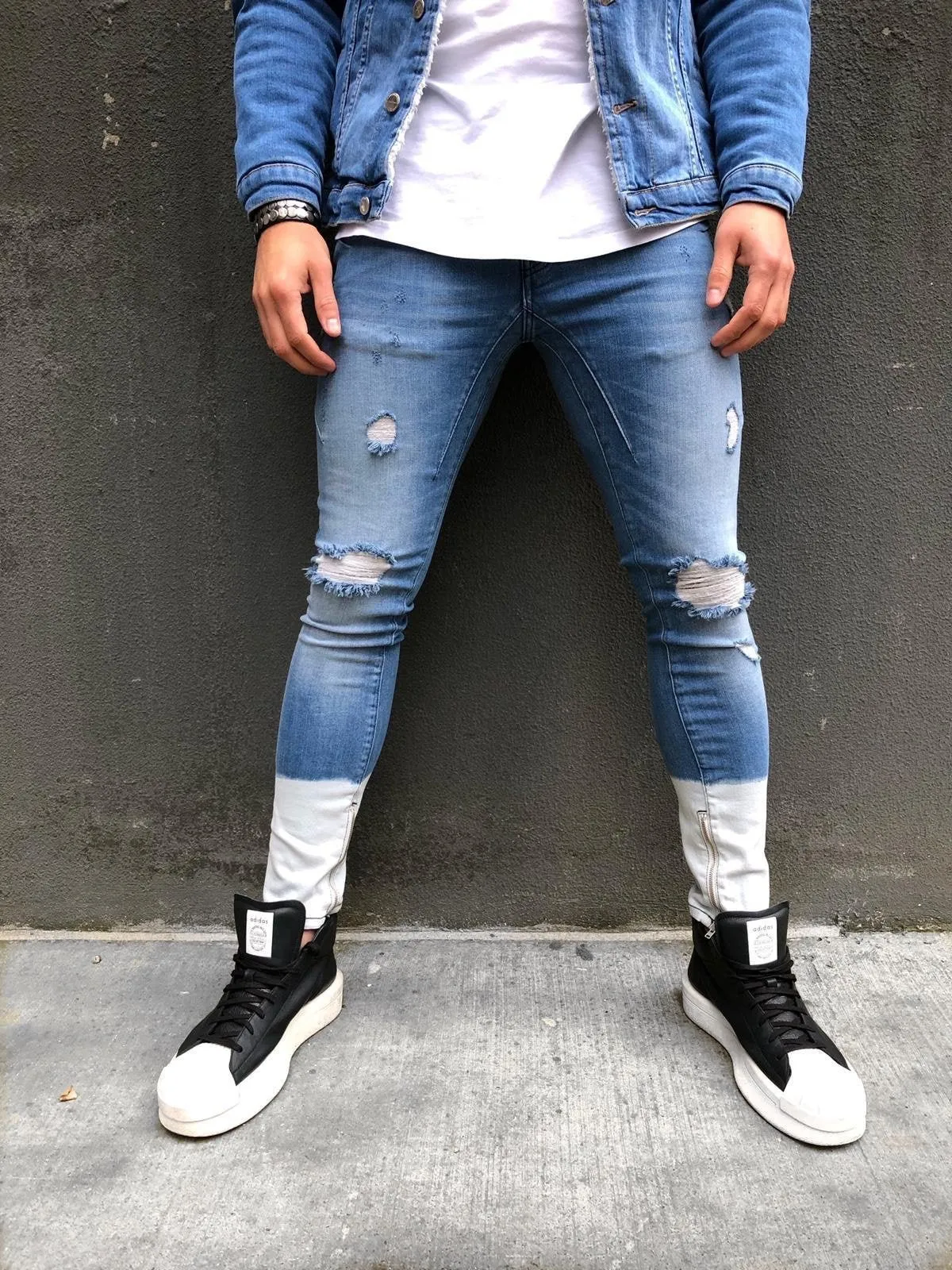 Sneakerjeans - Blue White Ankle Ripped Ultra Skinny Jeans B323