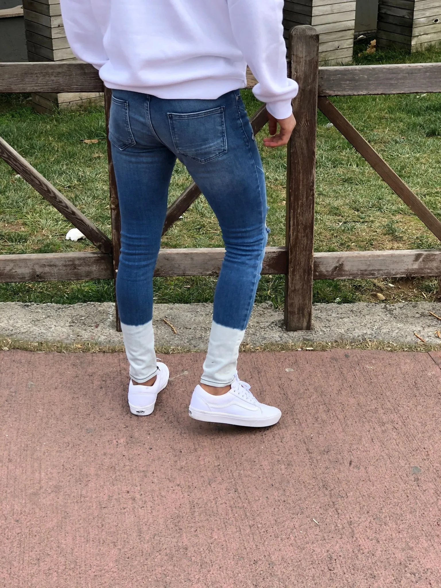 Sneakerjeans - Blue White Ankle Ripped Ultra Skinny Jeans B323